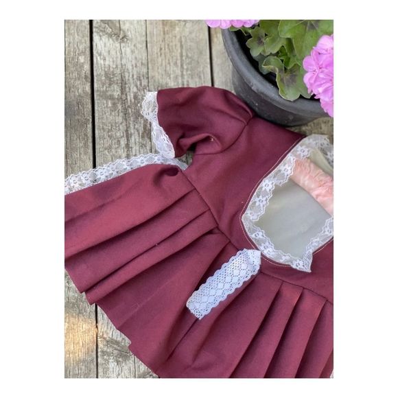 Vintage Infant Bunting Dress Formal Burgundy Lace - Picture 5 of 5
